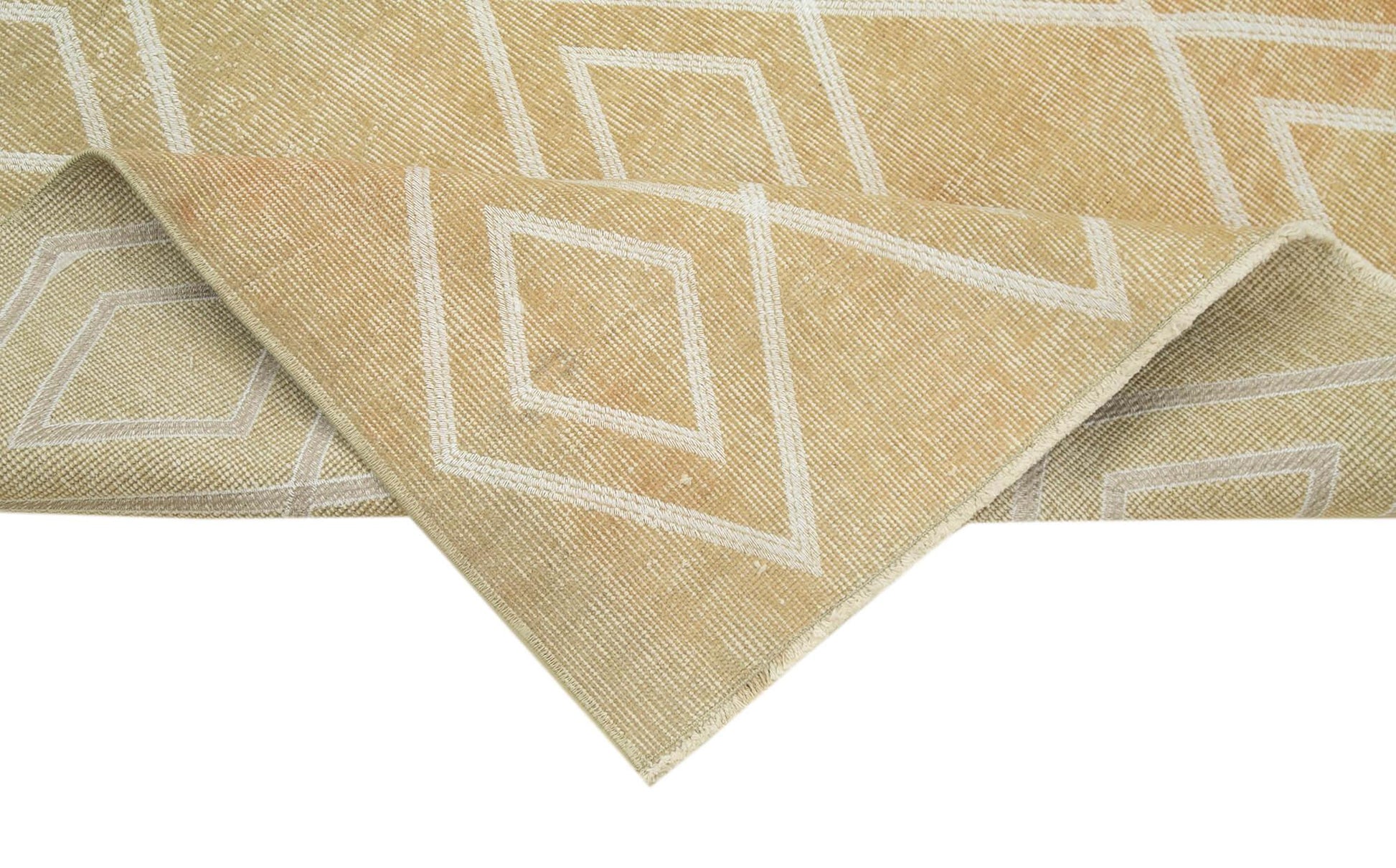 Geometric Carpet Bej Geometrik Pamuk Yün El Dokuma Halısı 114x207 Agacan