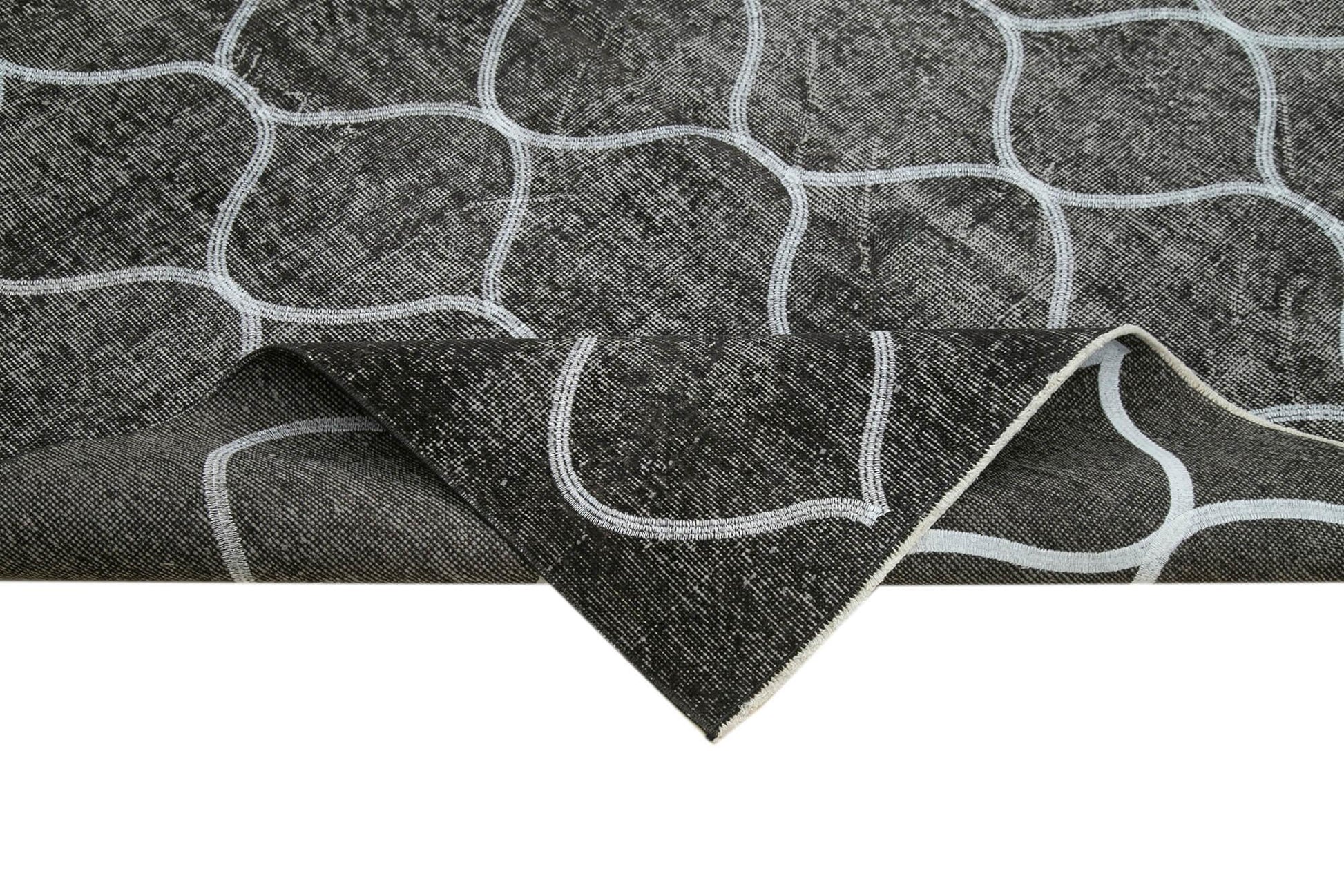 Geometric Carpet Siyah Geometrik Pamuk Yün El Dokuma Halısı 182x282 Agacan