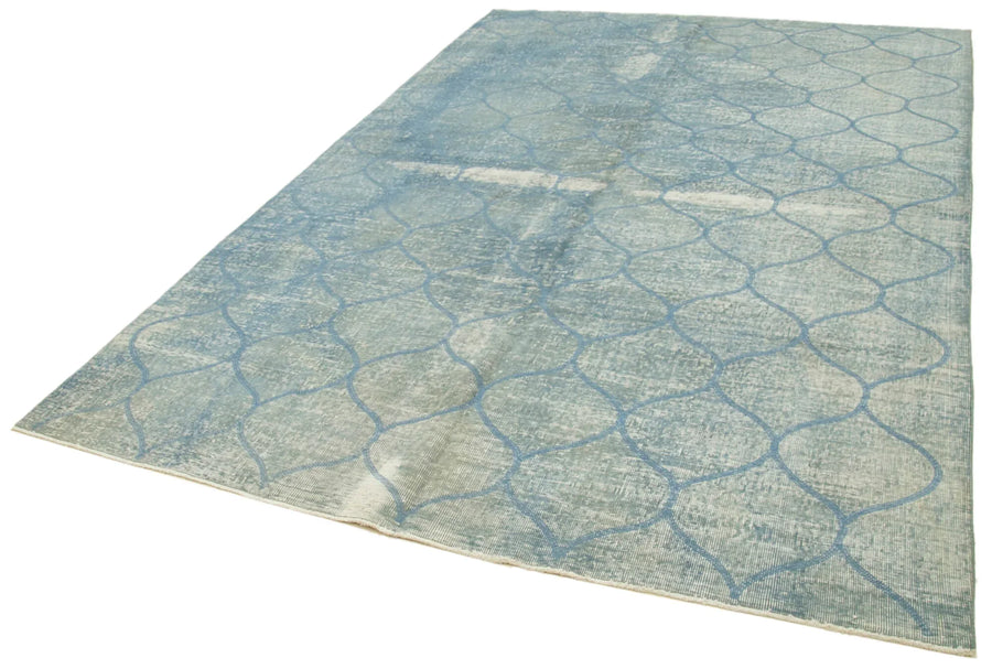 Geometric Carpet Mavi Geometrik Pamuk Yün El Dokuma Halısı 201x303 Agacan