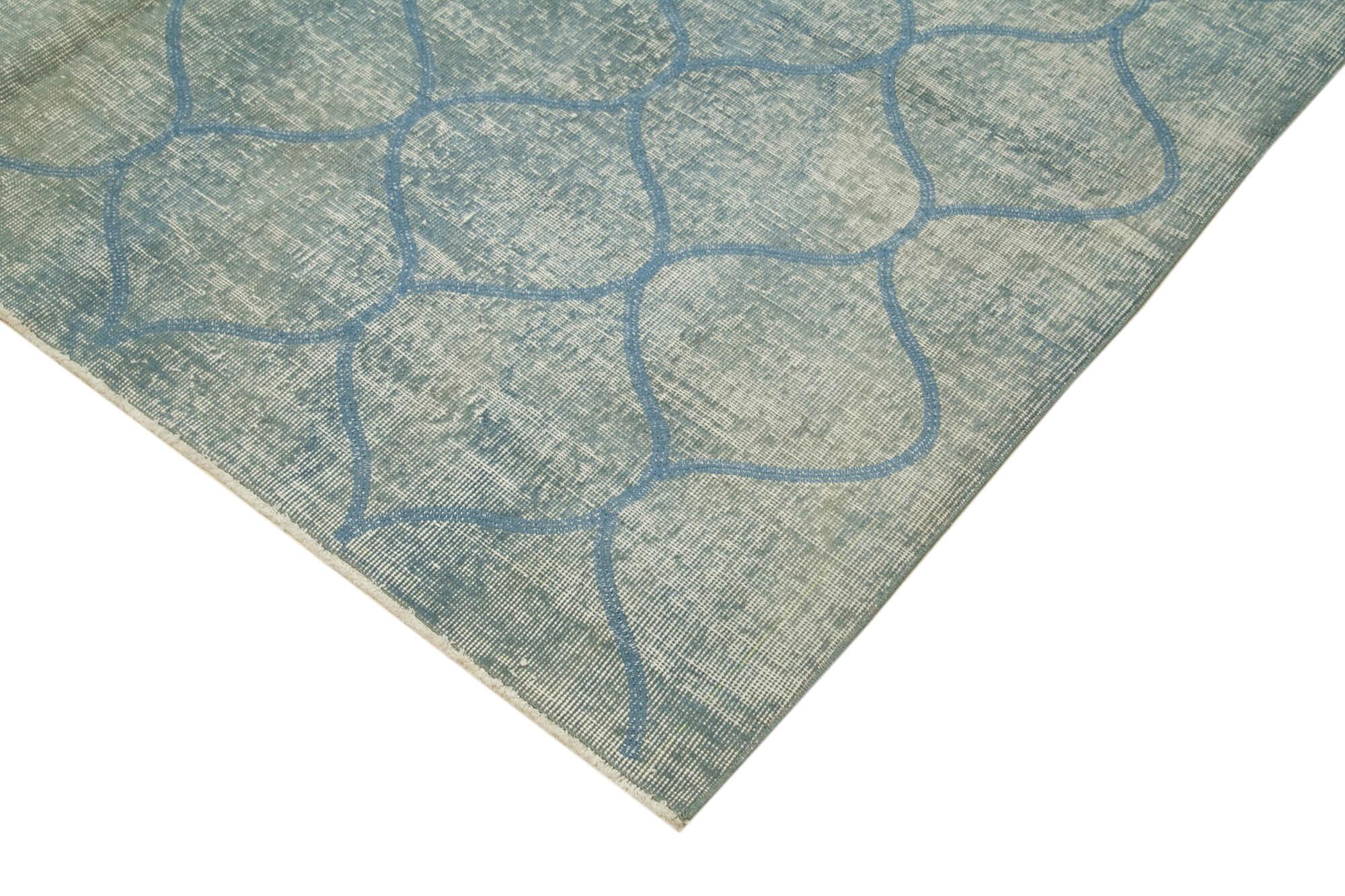 Geometric Carpet Mavi Geometrik Pamuk Yün El Dokuma Halısı 201x303 Agacan