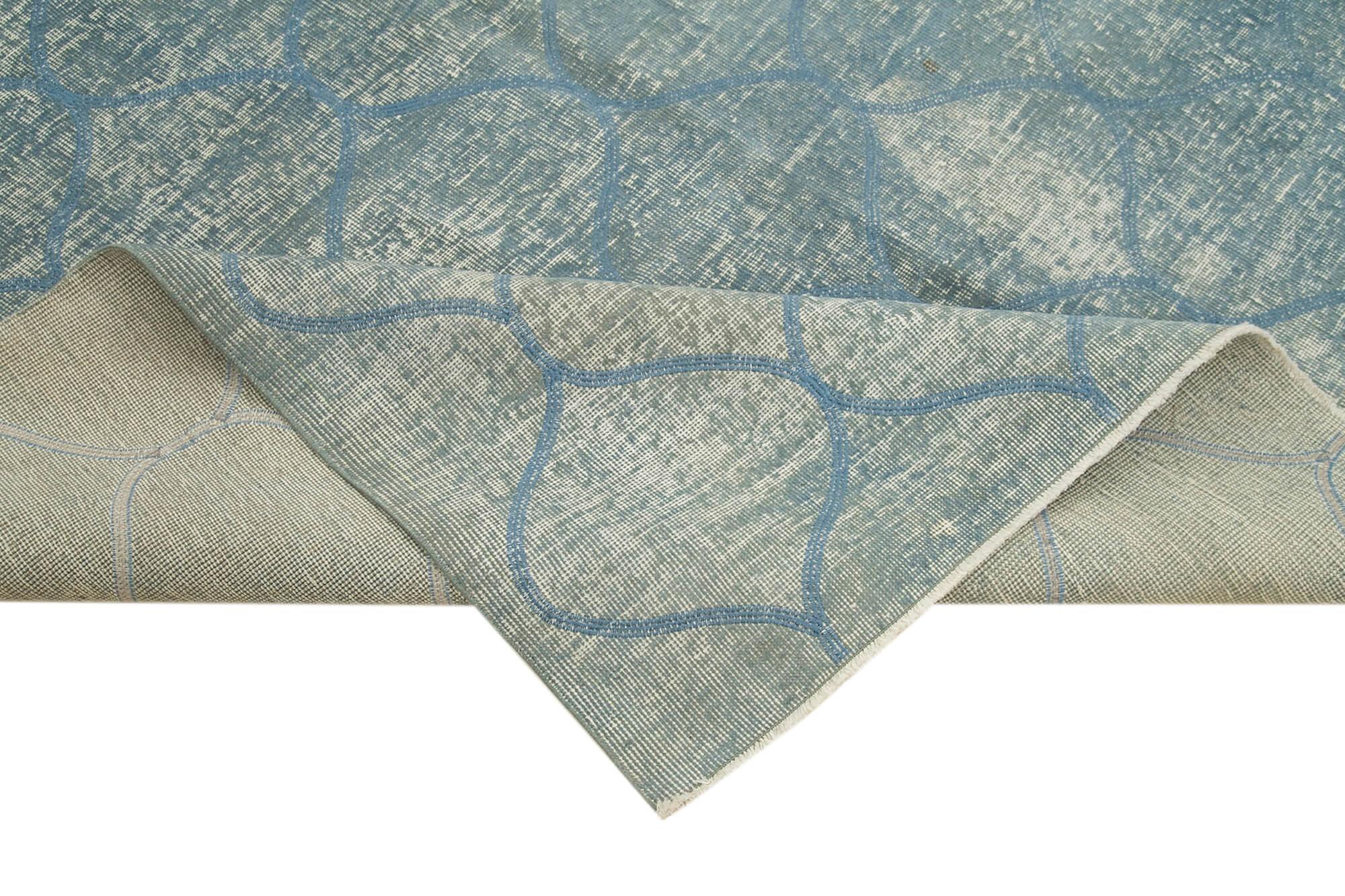 Geometric Carpet Mavi Geometrik Pamuk Yün El Dokuma Halısı 201x303 Agacan