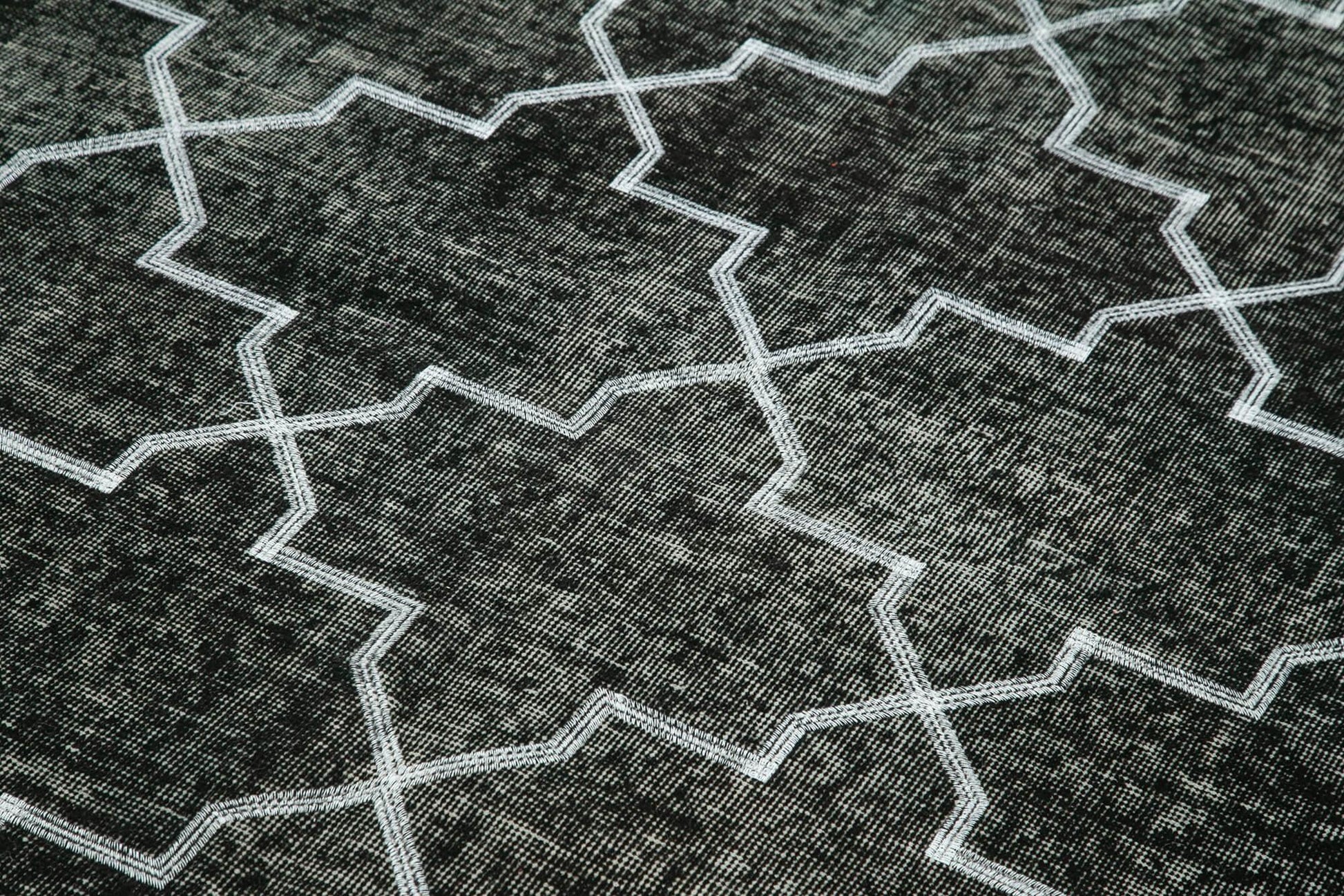 Geometric Carpet Siyah Geometrik Pamuk Yün El Dokuma Halısı 141x230 Agacan