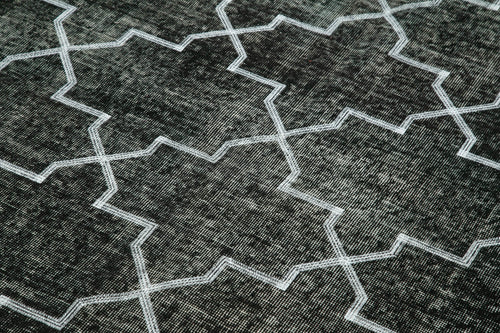 Geometric Carpet Siyah Geometrik Pamuk Yün El Dokuma Halısı 141x230 Agacan