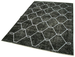 Geometric Carpet Siyah Geometrik Pamuk Yün El Dokuma Halısı 143x211 Agacan
