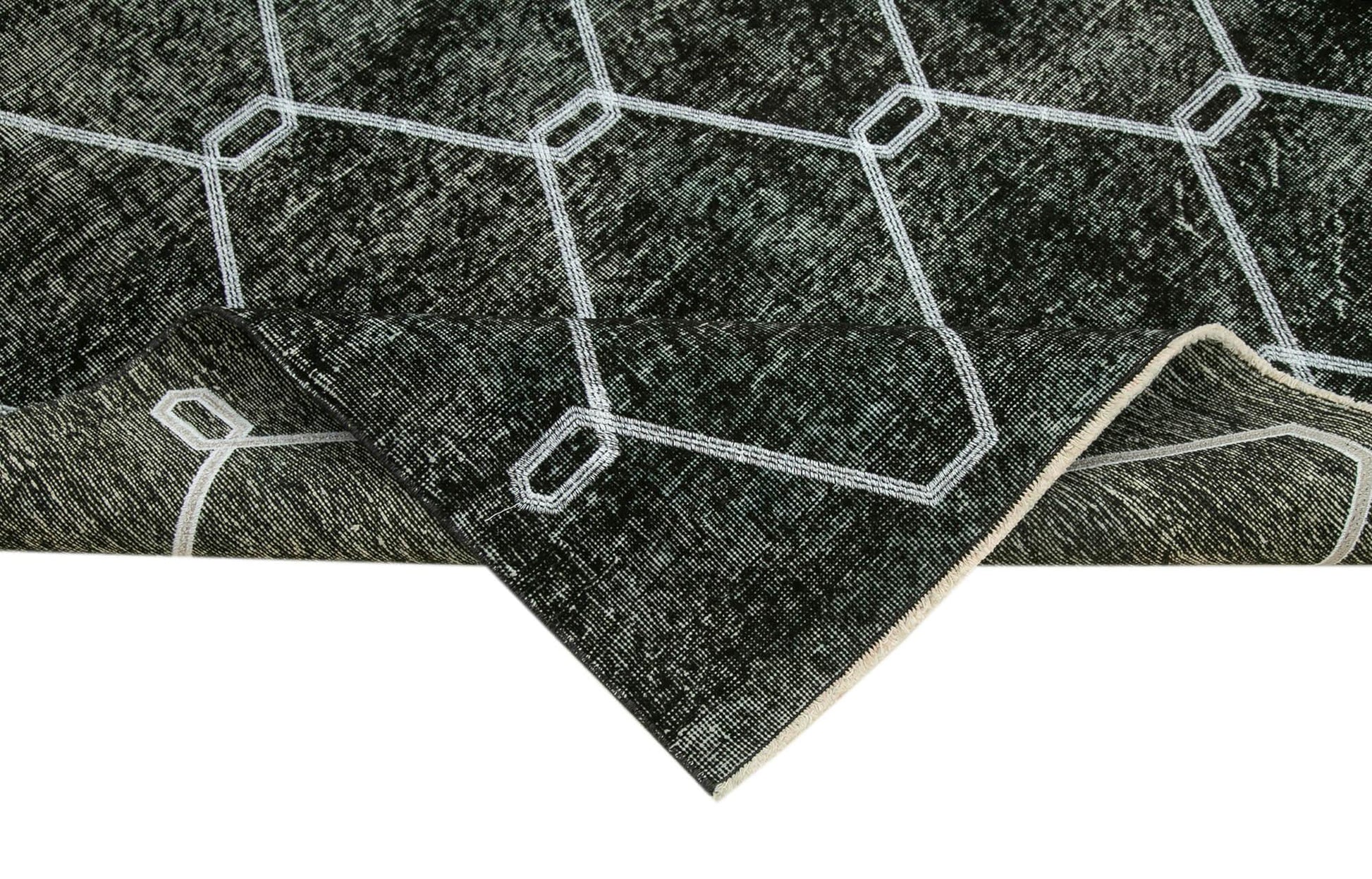 Geometric Carpet Siyah Geometrik Pamuk Yün El Dokuma Halısı 143x211 Agacan