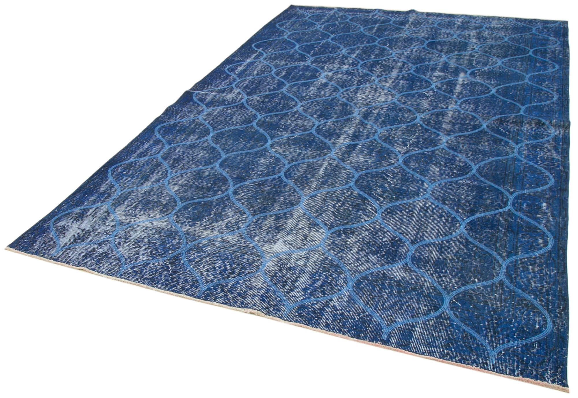 Geometric Carpet Mavi Geometrik Pamuk Yün El Dokuma Halısı 204x305 Agacan