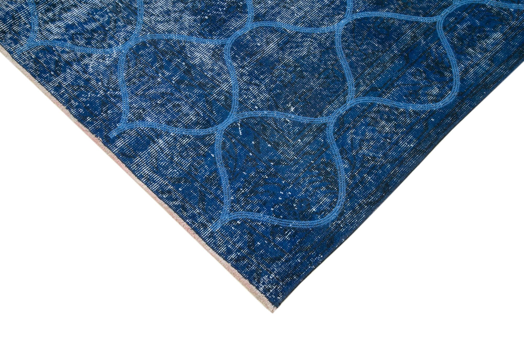 Geometric Carpet Mavi Geometrik Pamuk Yün El Dokuma Halısı 204x305 Agacan