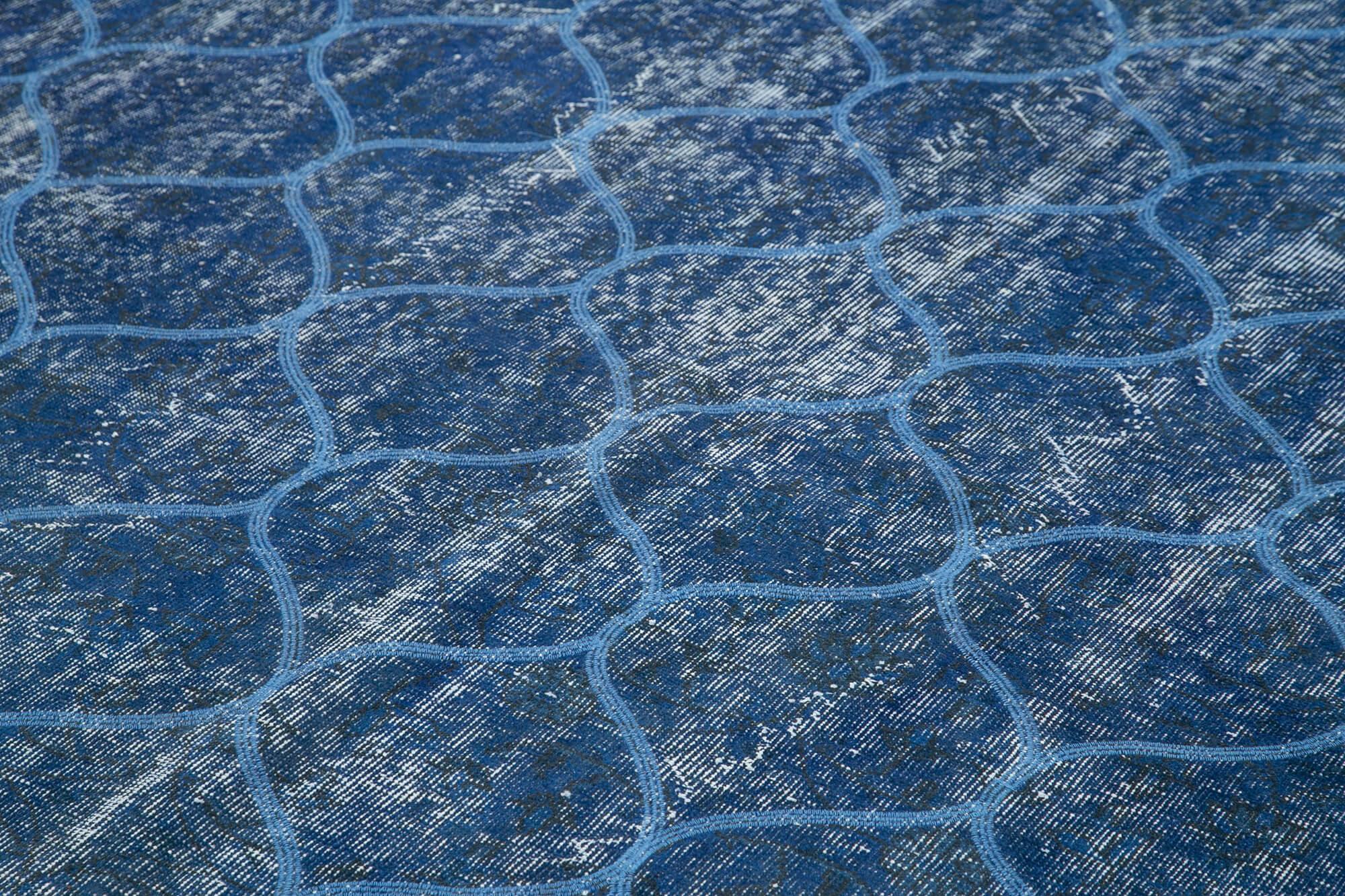 Geometric Carpet Mavi Geometrik Pamuk Yün El Dokuma Halısı 204x305 Agacan