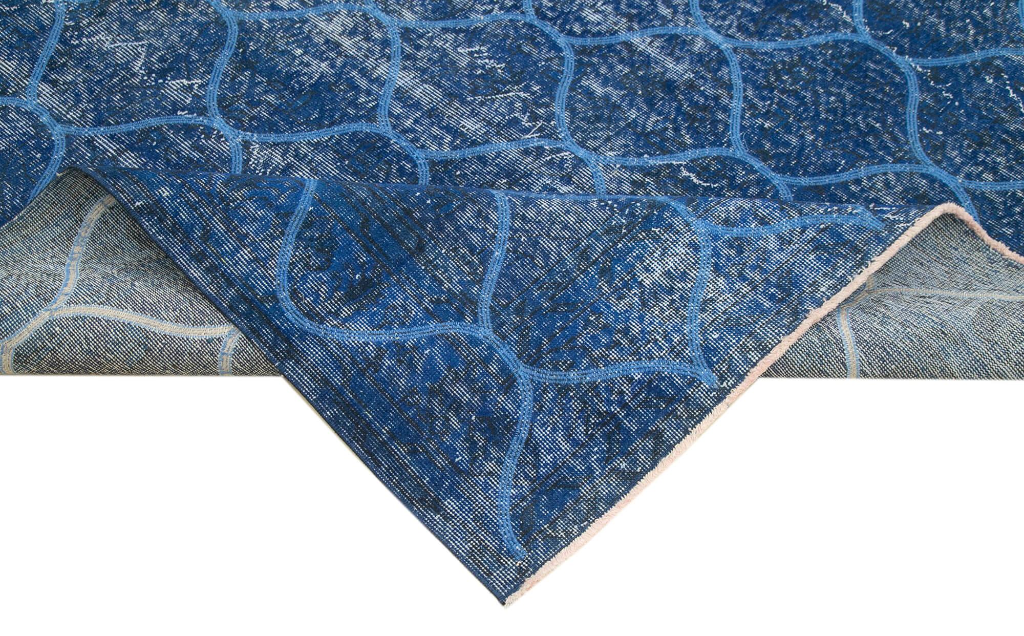 Geometric Carpet Mavi Geometrik Pamuk Yün El Dokuma Halısı 204x305 Agacan