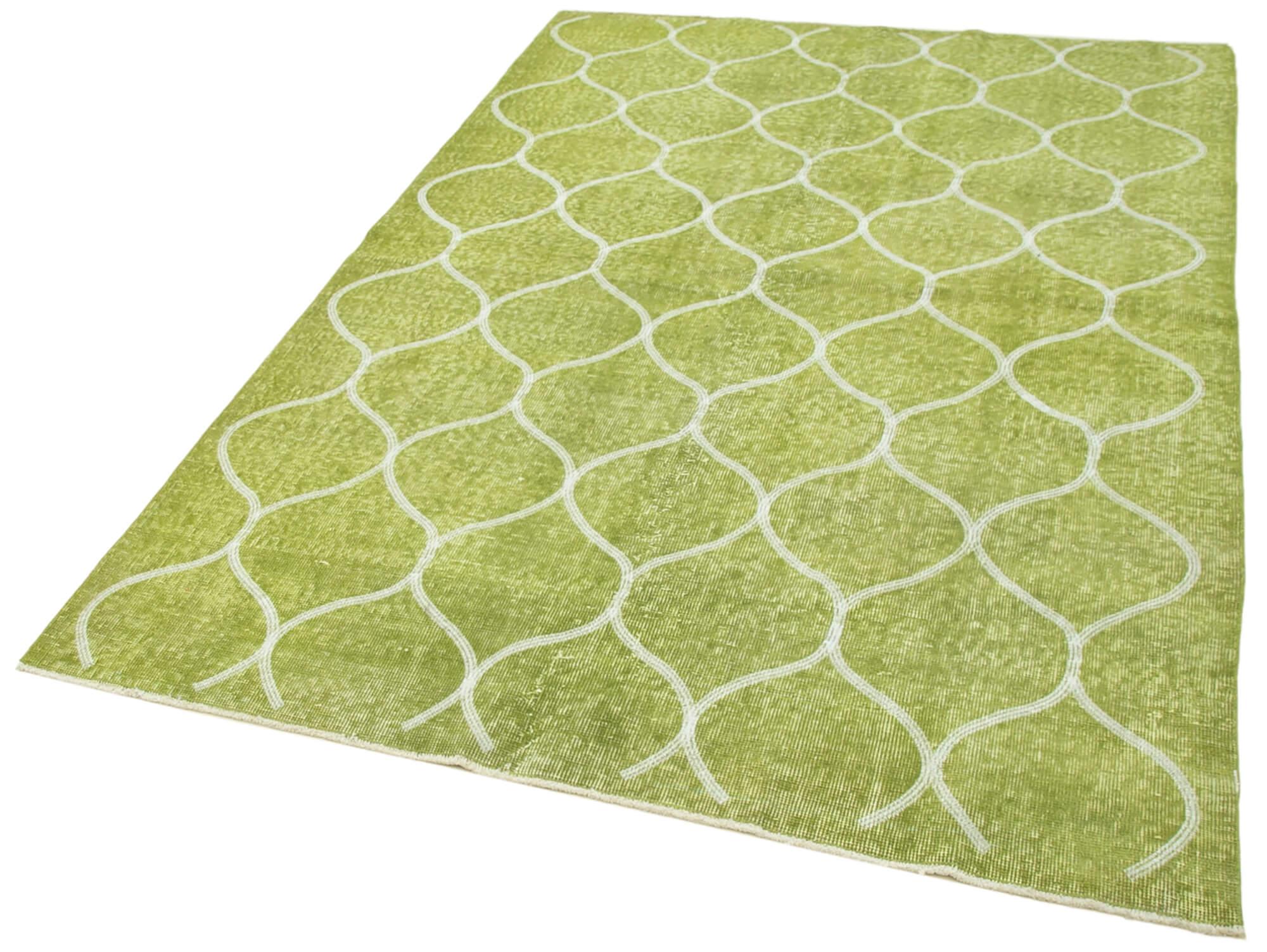 Geometric Carpet Yeşil Geometrik Pamuk Yün El Dokuma Halısı 150x227 Agacan