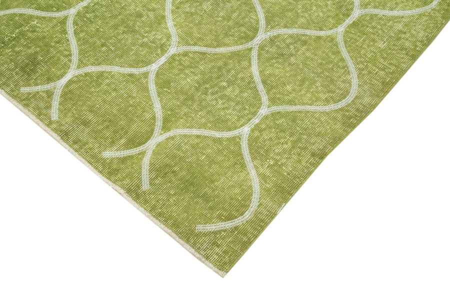 Green and Cream Geometric Hand-Knotted Wool Rug 150x227 cm (4'11" x 7'5") – in the living room