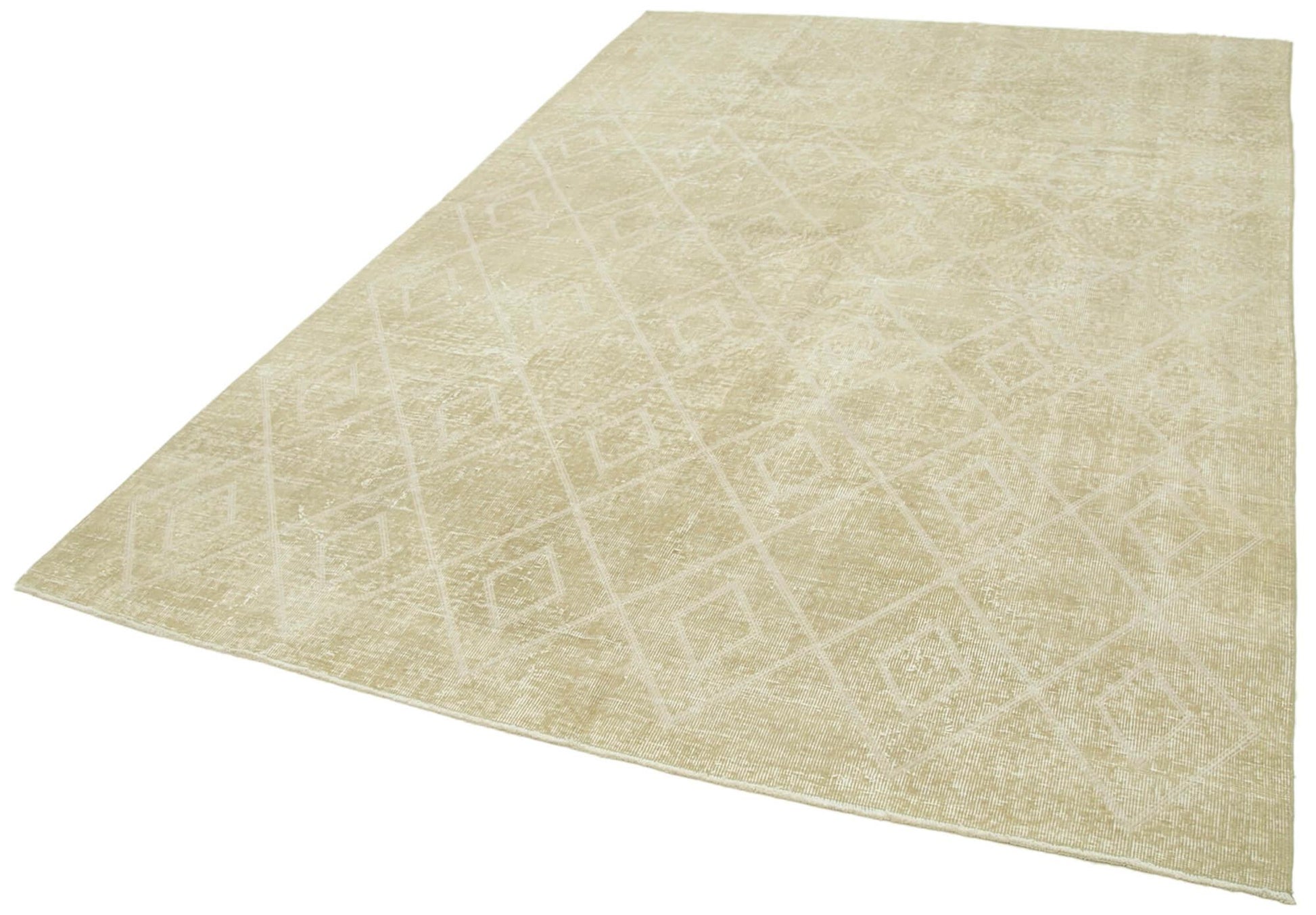 Geometric Carpet Bej Geometrik Pamuk Yün El Dokuma Halısı 195x292 Agacan