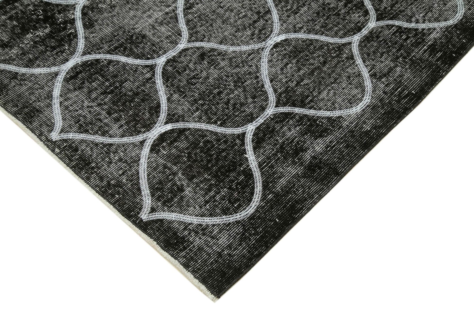 Geometric Carpet Siyah Geometrik Pamuk Yün El Dokuma Halısı 160x243 Agacan