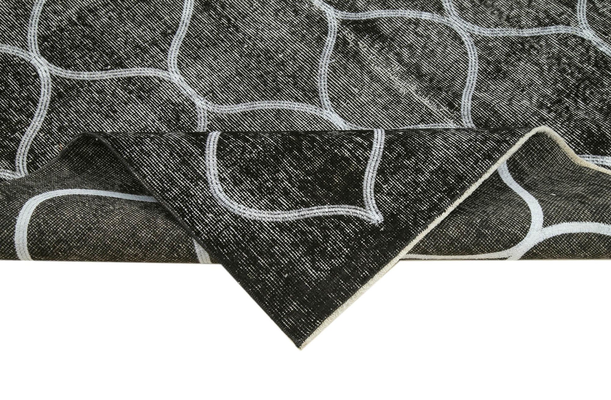 Geometric Carpet Siyah Geometrik Pamuk Yün El Dokuma Halısı 160x243 Agacan