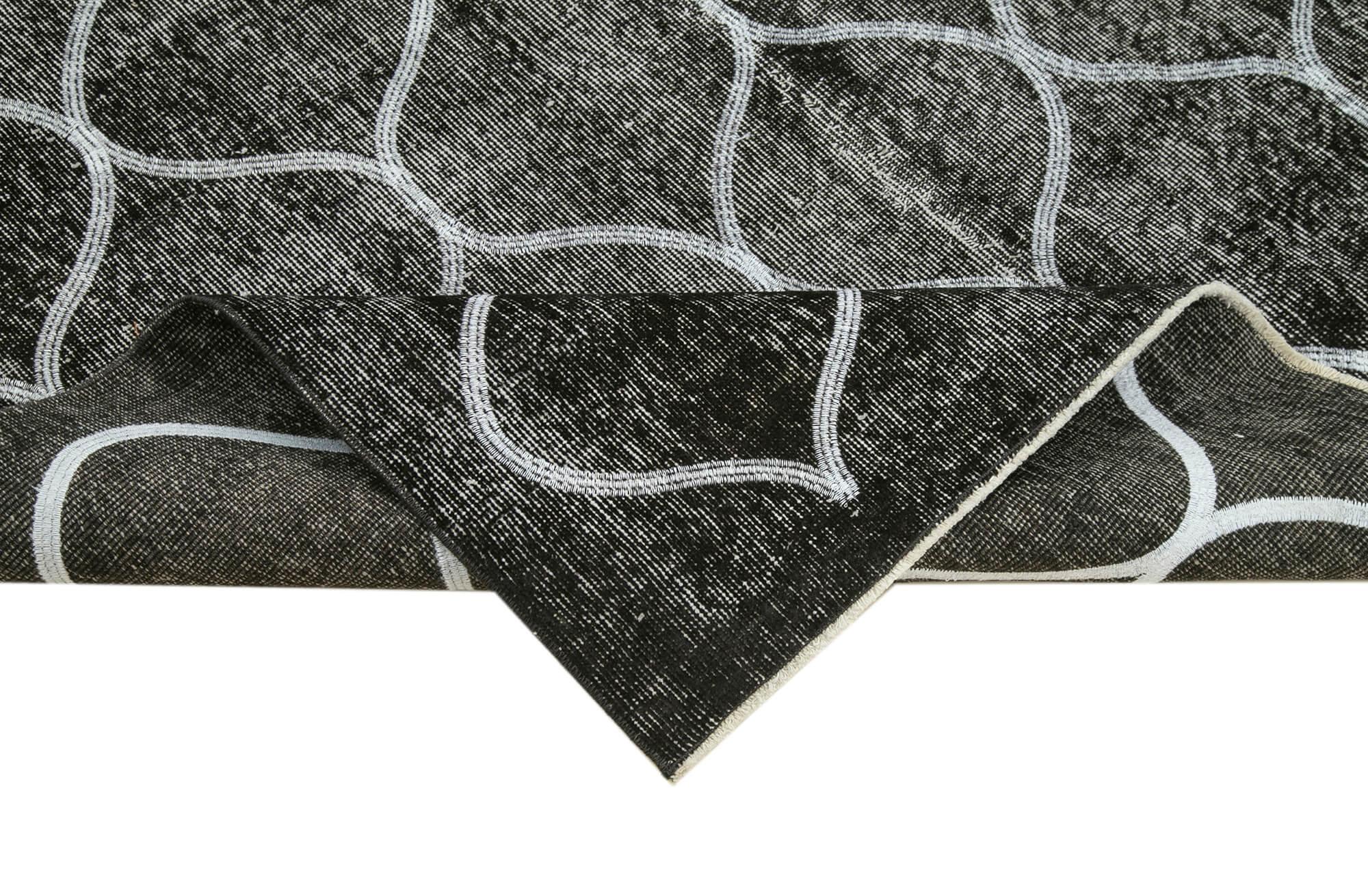 Geometric Carpet Siyah Geometrik Pamuk Yün El Dokuma Halısı 160x243 Agacan