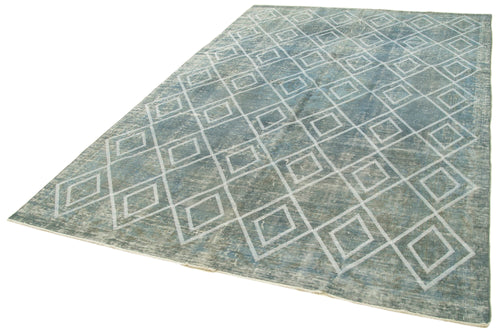 Geometric Carpet Mavi Geometrik Pamuk Yün El Dokuma Halısı 192x294 Agacan