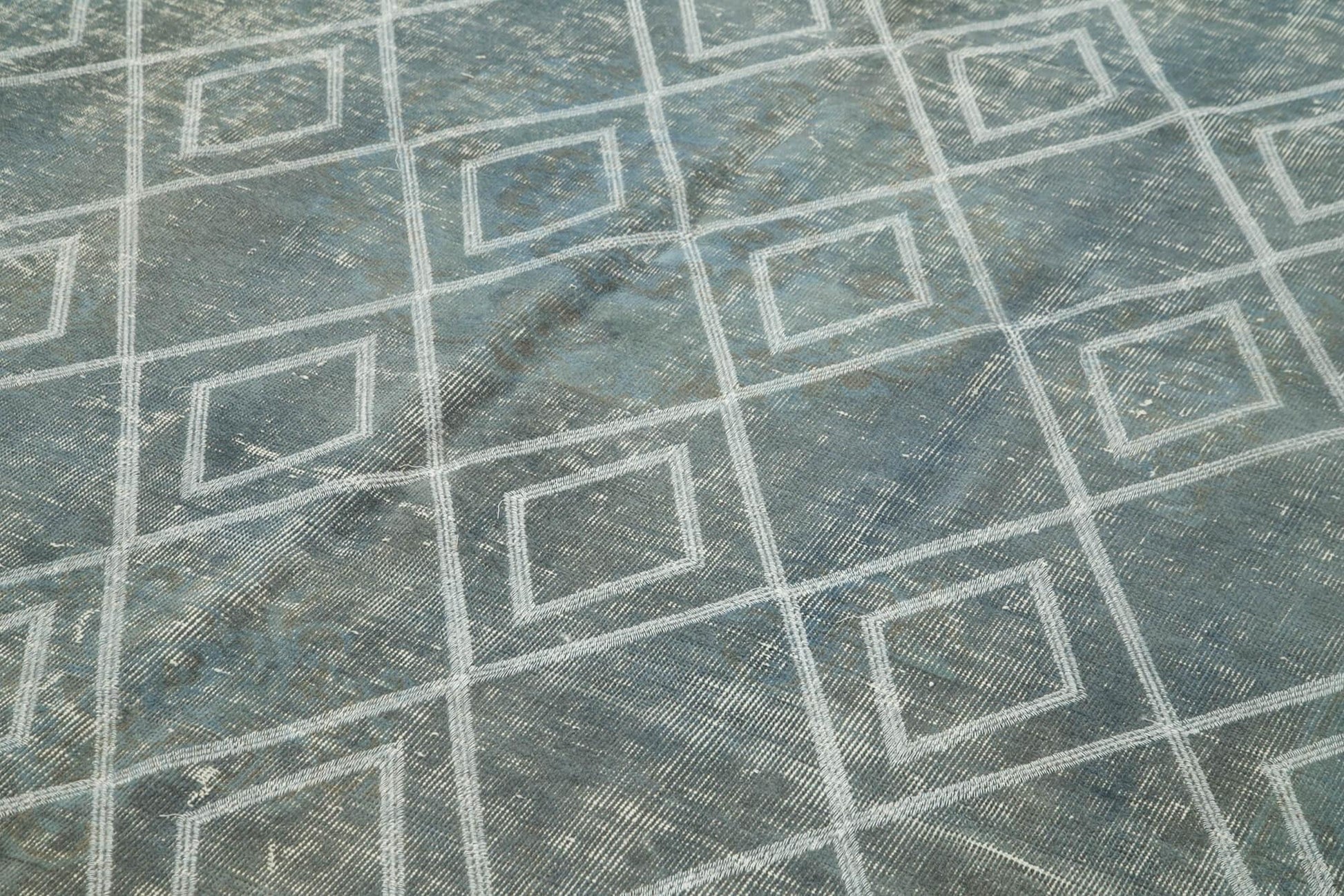 Geometric Carpet Mavi Geometrik Pamuk Yün El Dokuma Halısı 192x294 Agacan