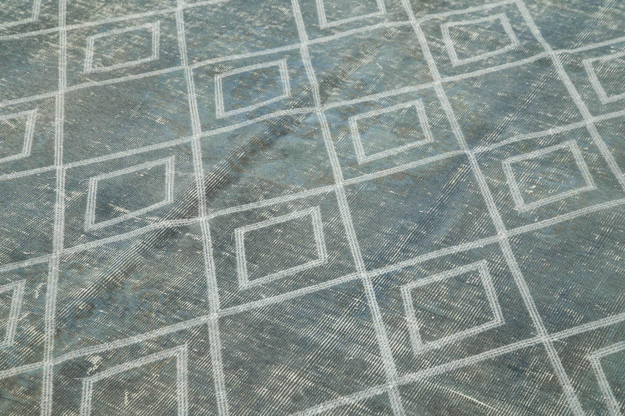 Geometric Carpet Mavi Geometrik Pamuk Yün El Dokuma Halısı 192x294 Agacan