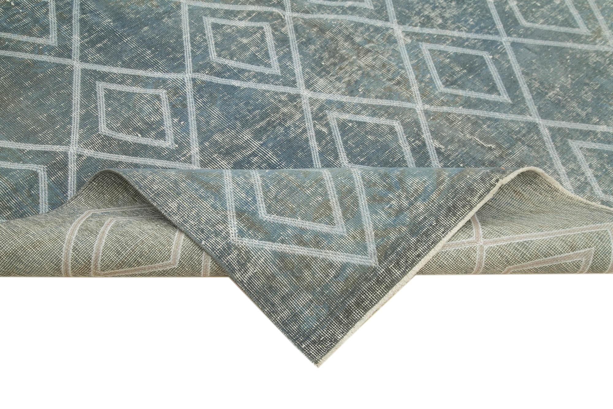Geometric Carpet Mavi Geometrik Pamuk Yün El Dokuma Halısı 192x294 Agacan