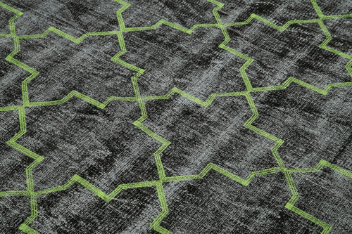 Geometric Carpet Siyah Geometrik Pamuk Yün El Dokuma Halısı 183x266 Agacan