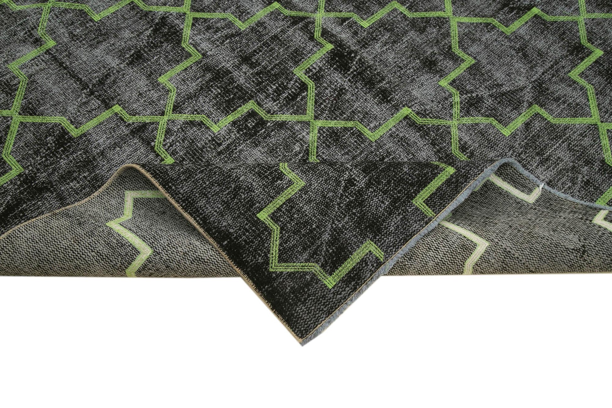 Geometric Carpet Siyah Geometrik Pamuk Yün El Dokuma Halısı 183x266 Agacan