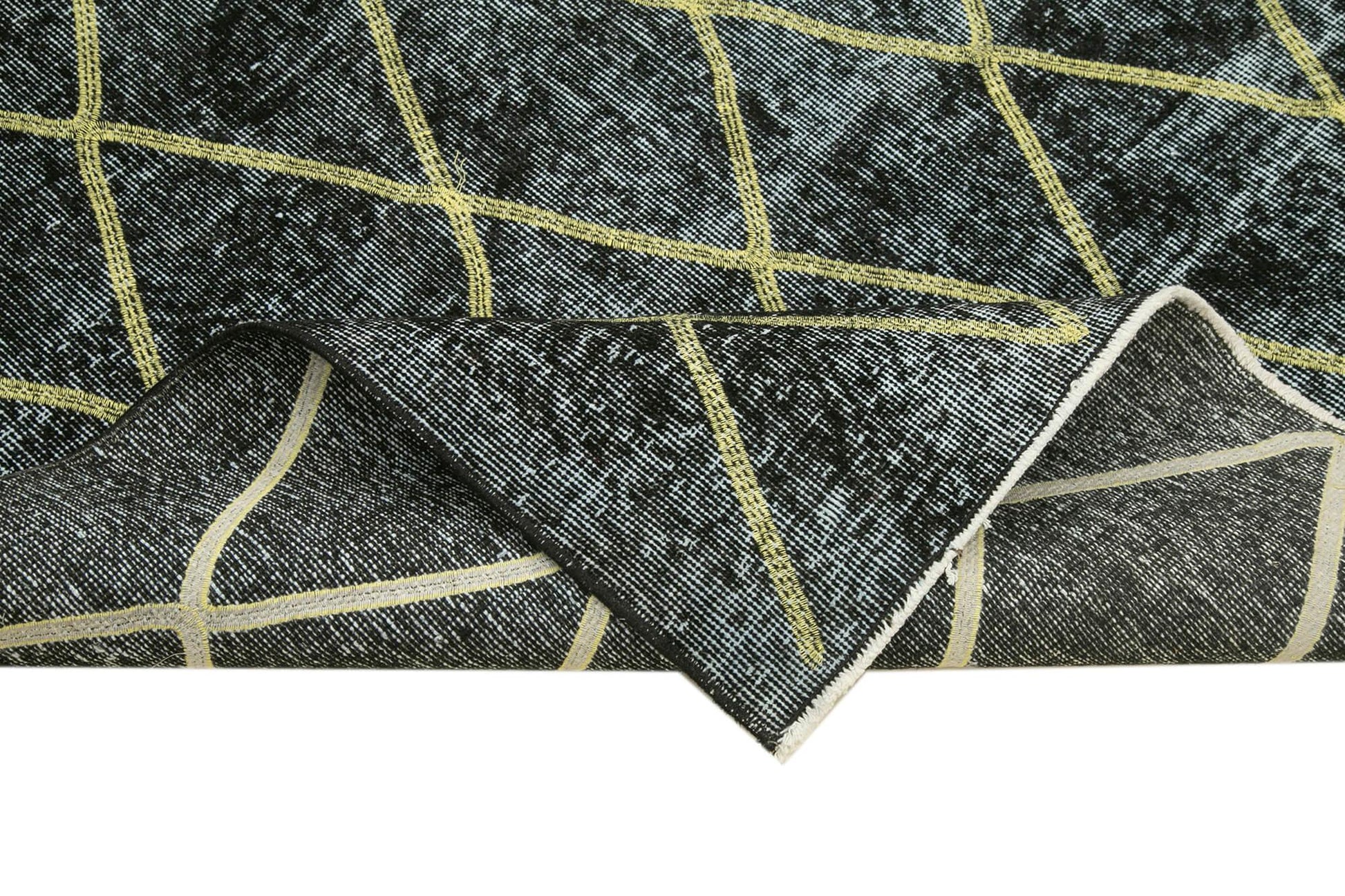 Geometric Carpet Siyah Geometrik Pamuk Yün El Dokuma Halısı 159x365 Agacan