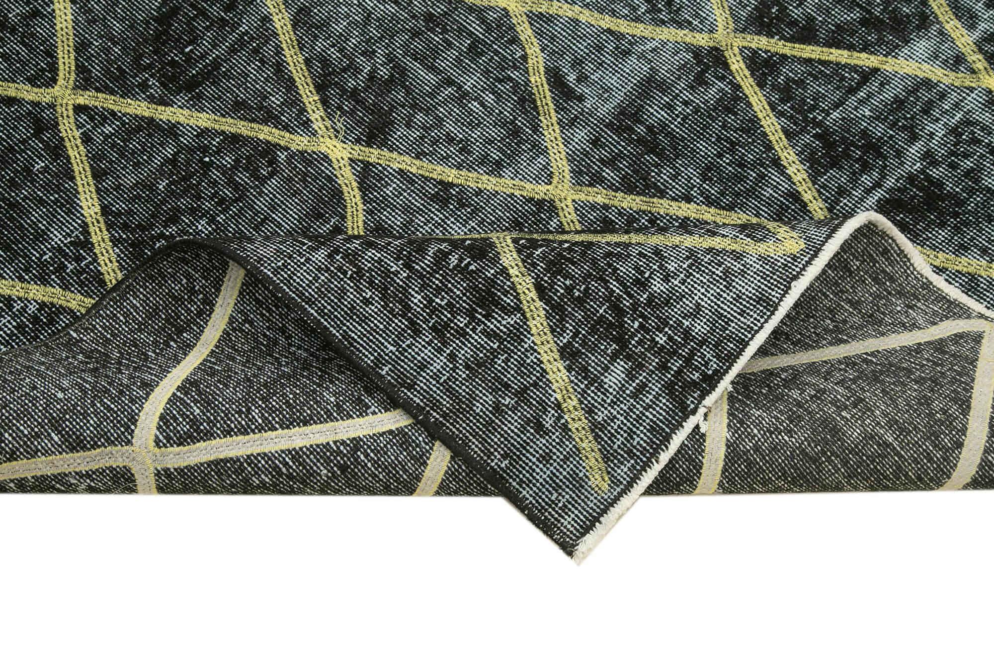 Geometric Carpet Siyah Geometrik Pamuk Yün El Dokuma Halısı 159x365 Agacan