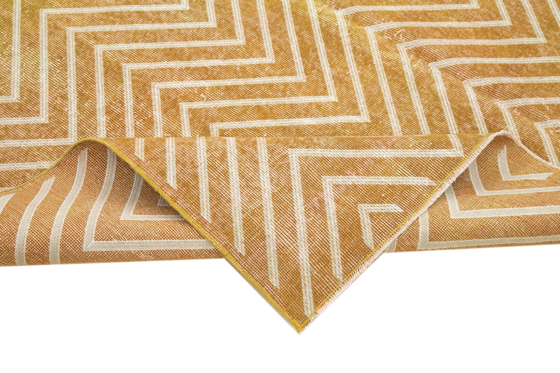 Geometric Carpet Sarı Geometrik Pamuk Yün El Dokuma Halısı 202x297 Agacan