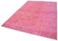 Großer Vintage Teppich in Rosa & Weiß mit geometrischem Muster 201x300 cm