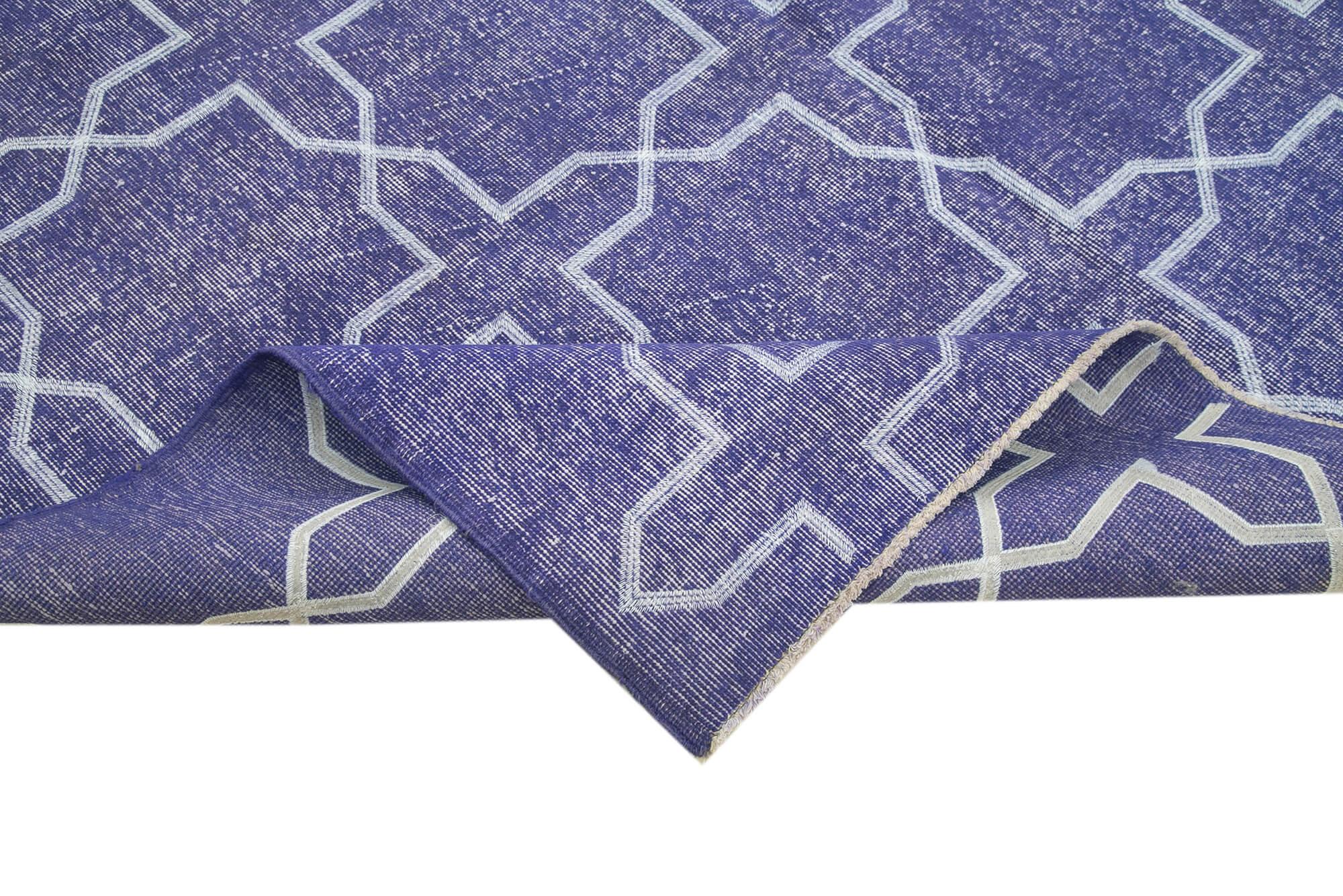 Geometric Carpet Mor Geometrik Pamuk Yün El Dokuma Halısı 212x306 Agacan