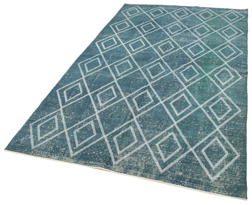 Geometric Carpet Mavi Geometrik Pamuk Yün El Dokuma Halısı 148x248 Agacan