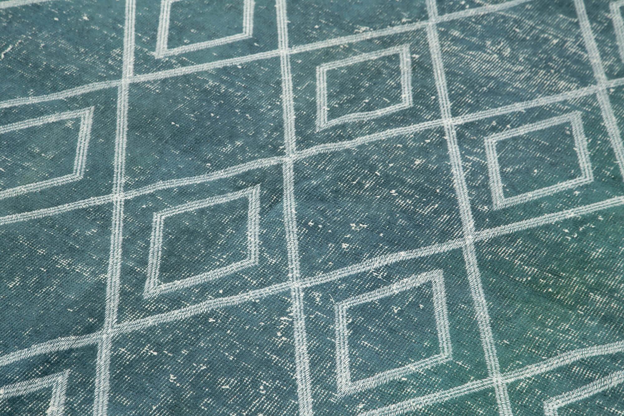 Geometric Carpet Mavi Geometrik Pamuk Yün El Dokuma Halısı 148x248 Agacan
