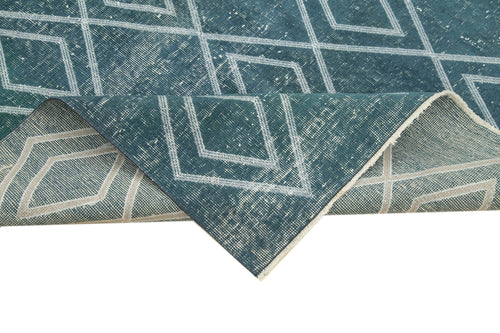 Geometric Carpet Mavi Geometrik Pamuk Yün El Dokuma Halısı 148x248 Agacan