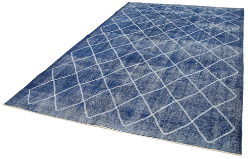 Geometric Carpet Mavi Geometrik Pamuk Yün El Dokuma Halısı 214x314 Agacan