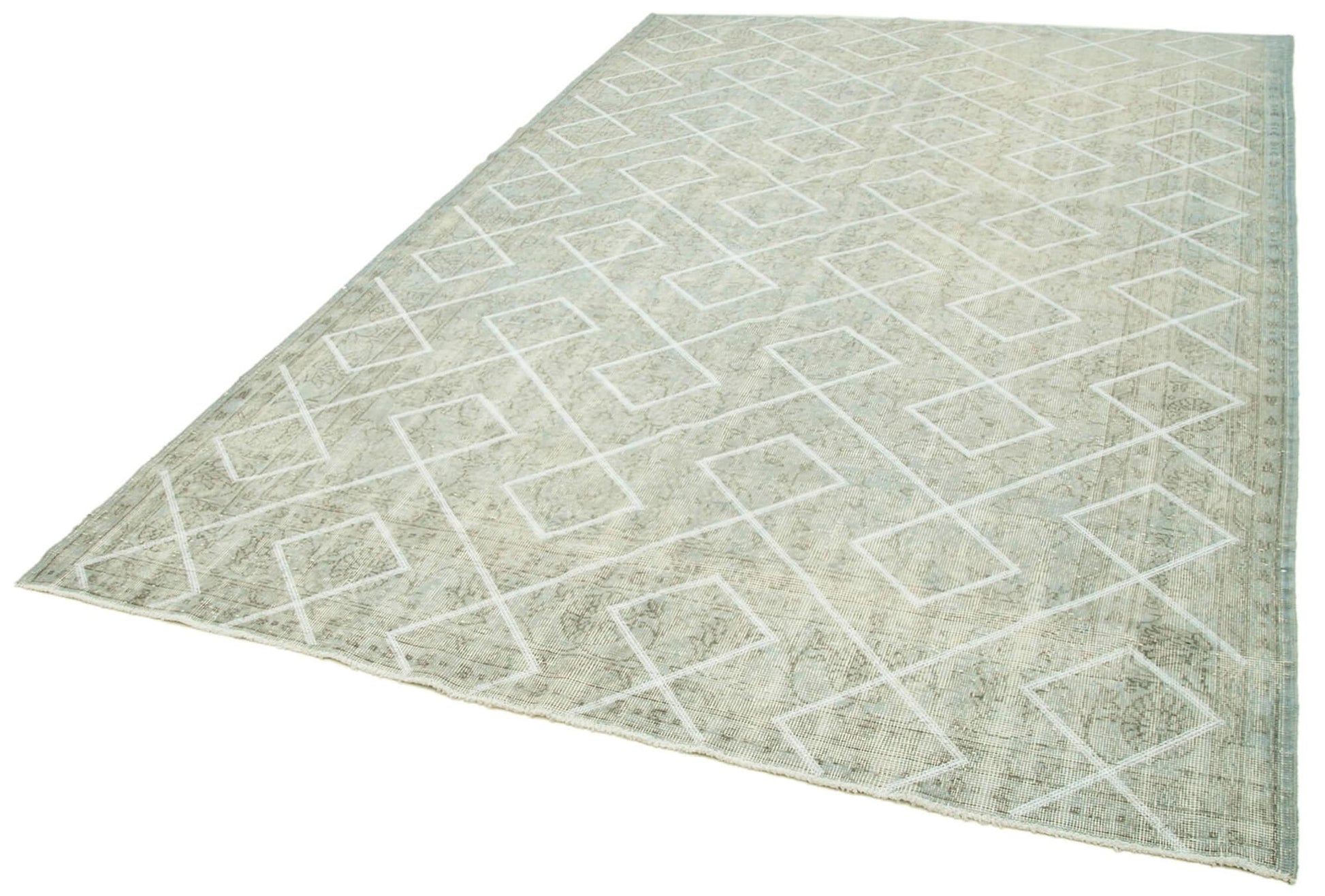 Geometric Carpet Gri Geometrik Pamuk Yün El Dokuma Halısı 207x315 Agacan