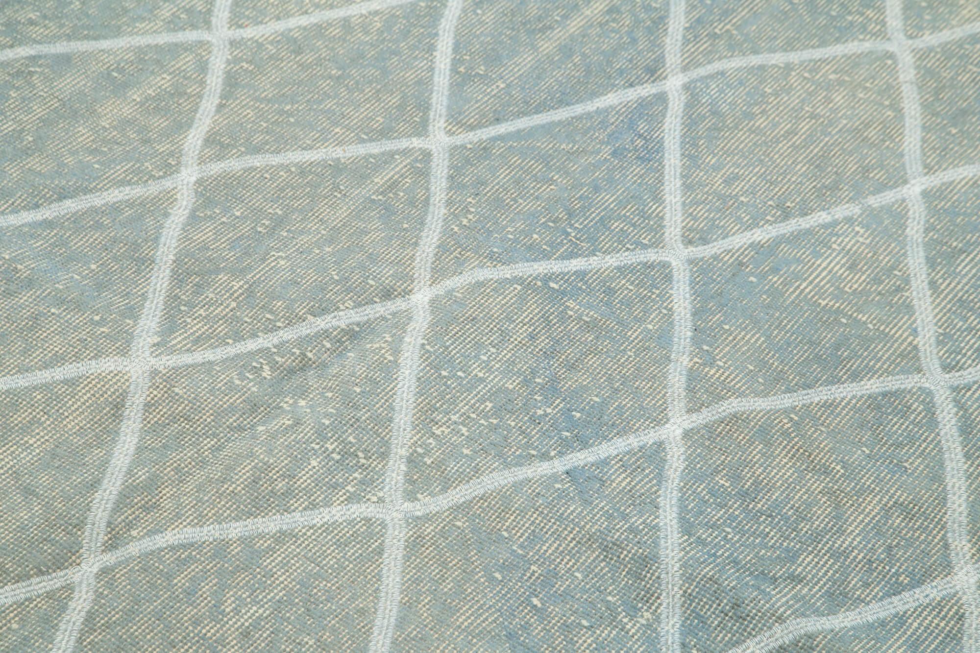 Geometric Carpet Mavi Geometrik Pamuk Yün El Dokuma Halısı 162x263 Agacan