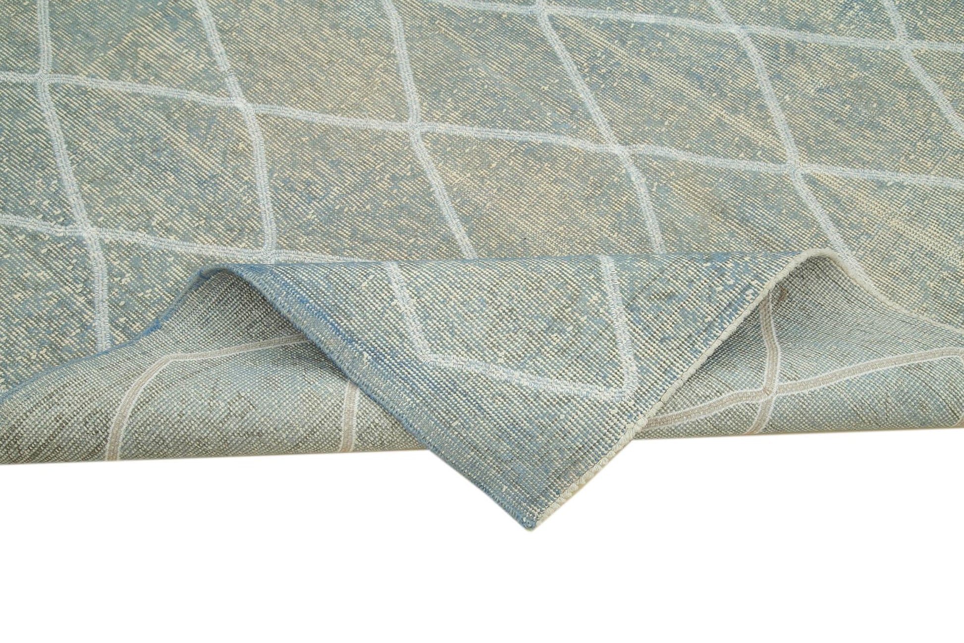Geometric Carpet Mavi Geometrik Pamuk Yün El Dokuma Halısı 162x263 Agacan