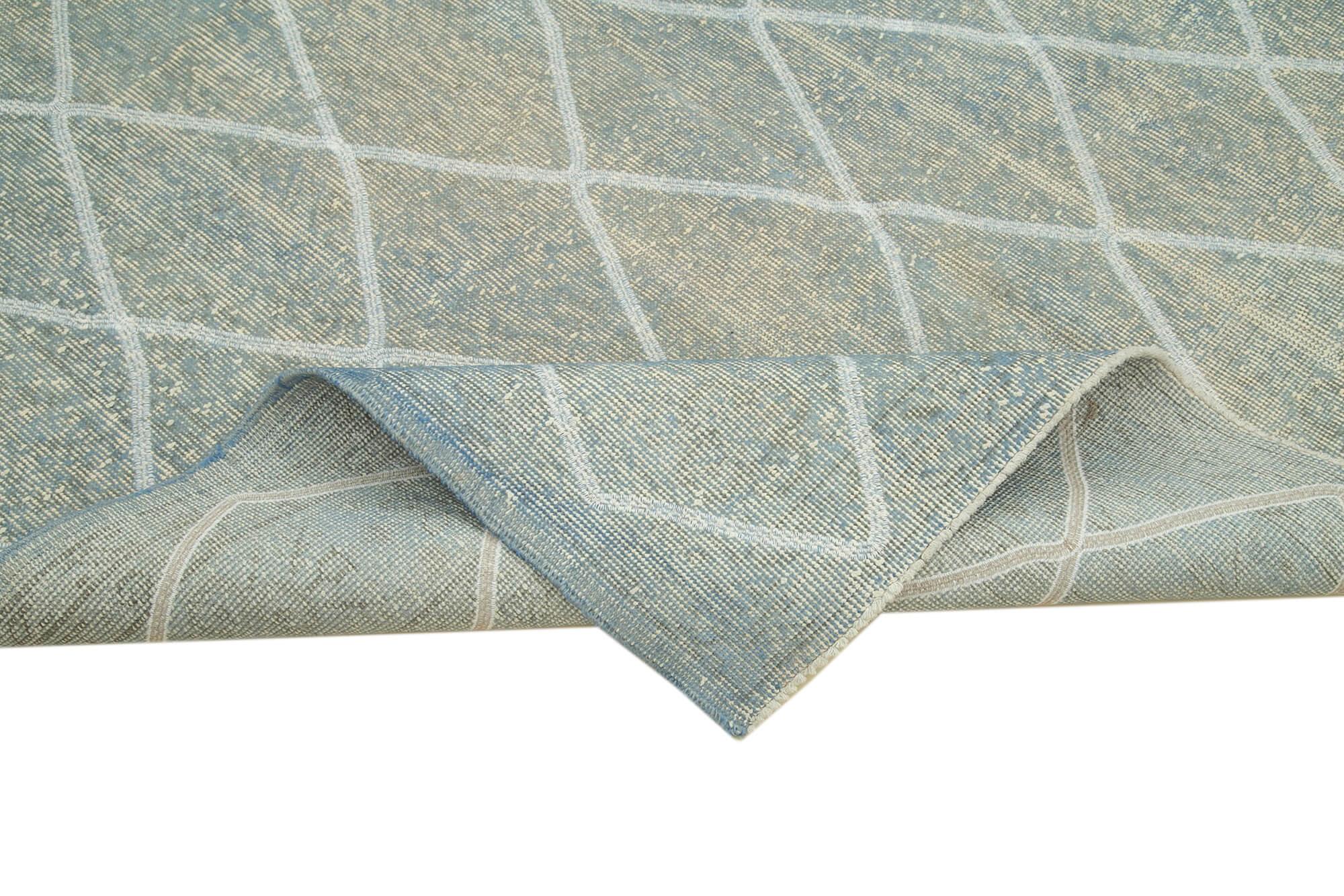Geometric Carpet Mavi Geometrik Pamuk Yün El Dokuma Halısı 162x263 Agacan