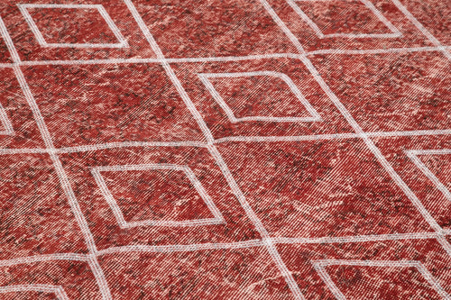 Geometric Carpet Kırmızı Geometrik Pamuk Yün El Dokuma Halısı 166x266 Agacan