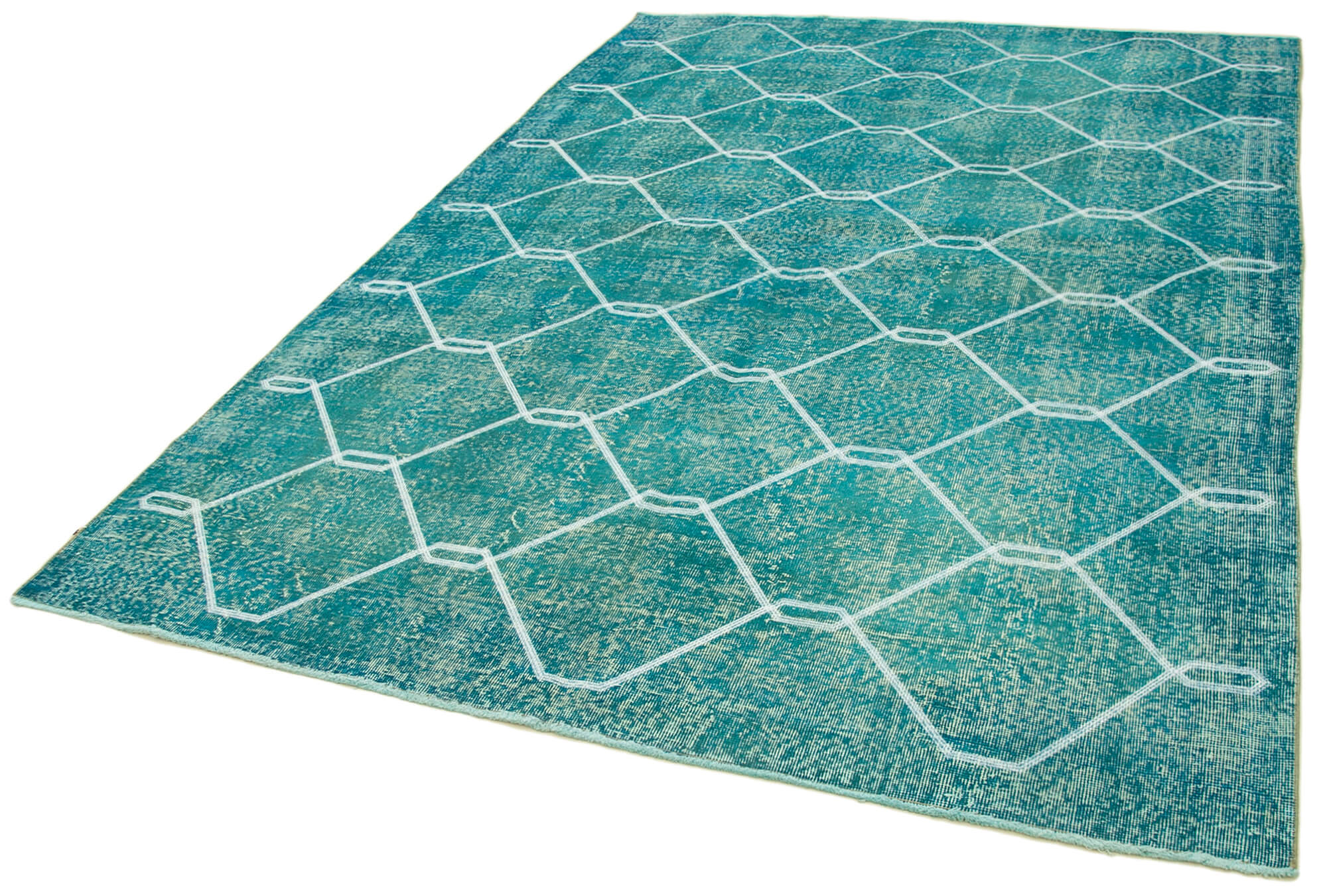 Geometric Carpet Turkuaz Geometrik Pamuk Yün El Dokuma Halısı 200x298 Agacan