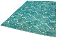 Geometric Carpet Turkuaz Geometrik Pamuk Yün El Dokuma Halısı 200x298 Agacan