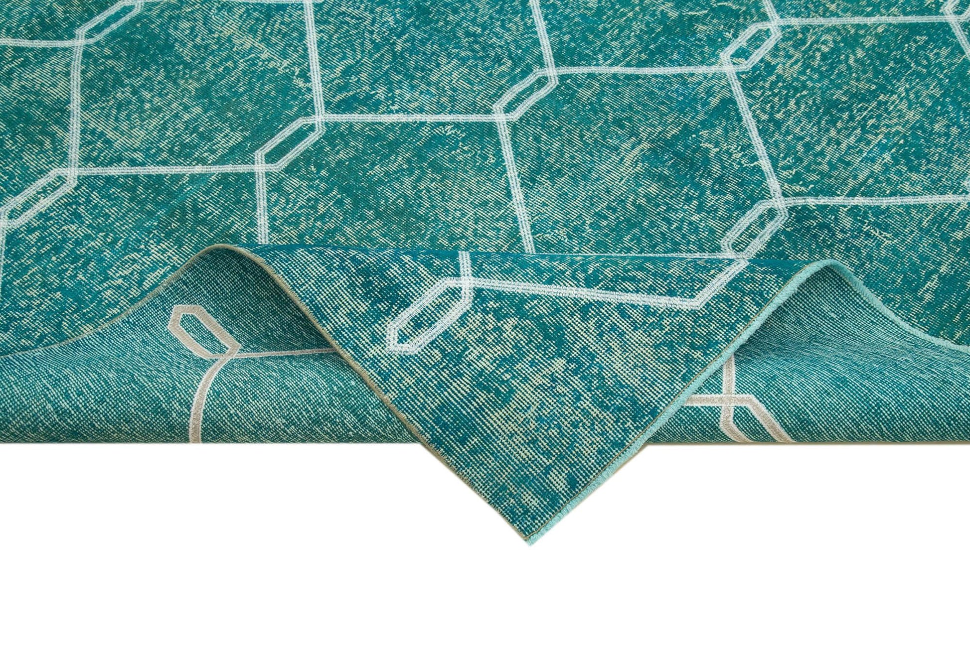 Geometric Carpet Turkuaz Geometrik Pamuk Yün El Dokuma Halısı 200x298 Agacan