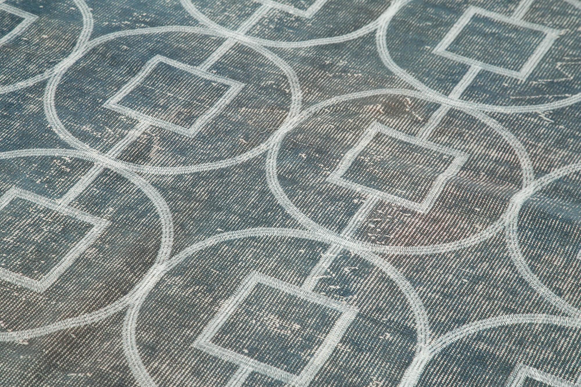 Geometric Carpet Mavi Geometrik Pamuk Yün El Dokuma Halısı 164x295 Agacan