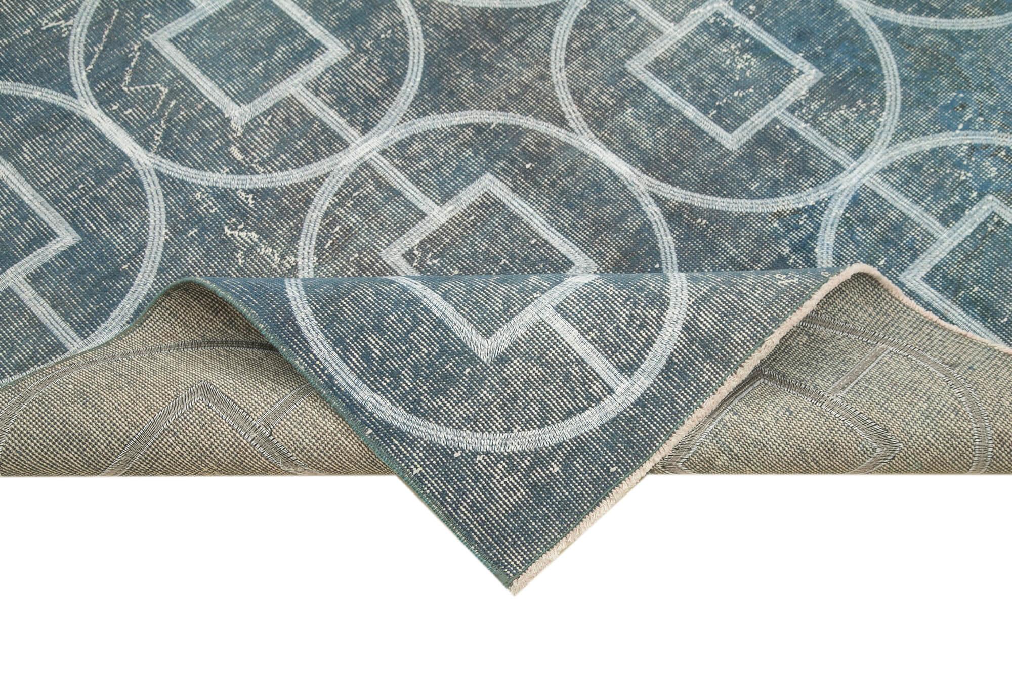 Geometric Carpet Mavi Geometrik Pamuk Yün El Dokuma Halısı 164x295 Agacan