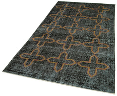 Geometric Carpet Siyah Geometrik Pamuk Yün El Dokuma Halısı 130x224 Agacan