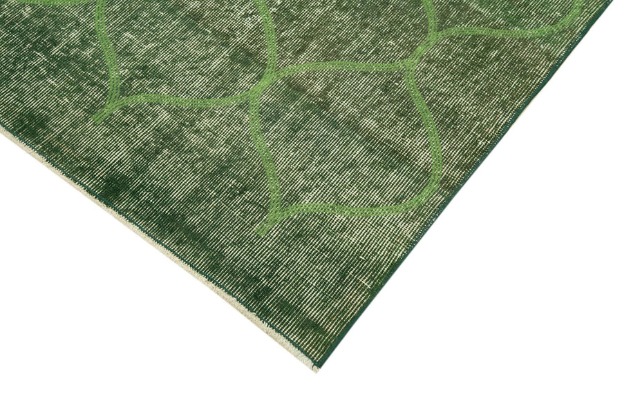 Green & Cream Geometric Vintage Turkish Rug 128x216 cm (4'2" x 7'1") – in the living room