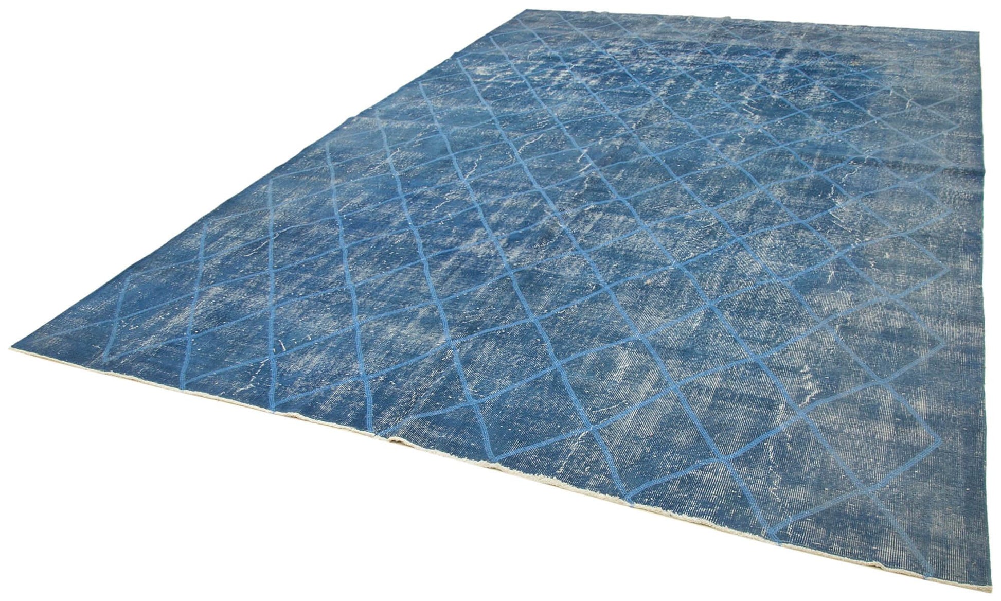 Geometric Carpet Mavi Geometrik Pamuk Yün El Dokuma Halısı 267x381 Agacan