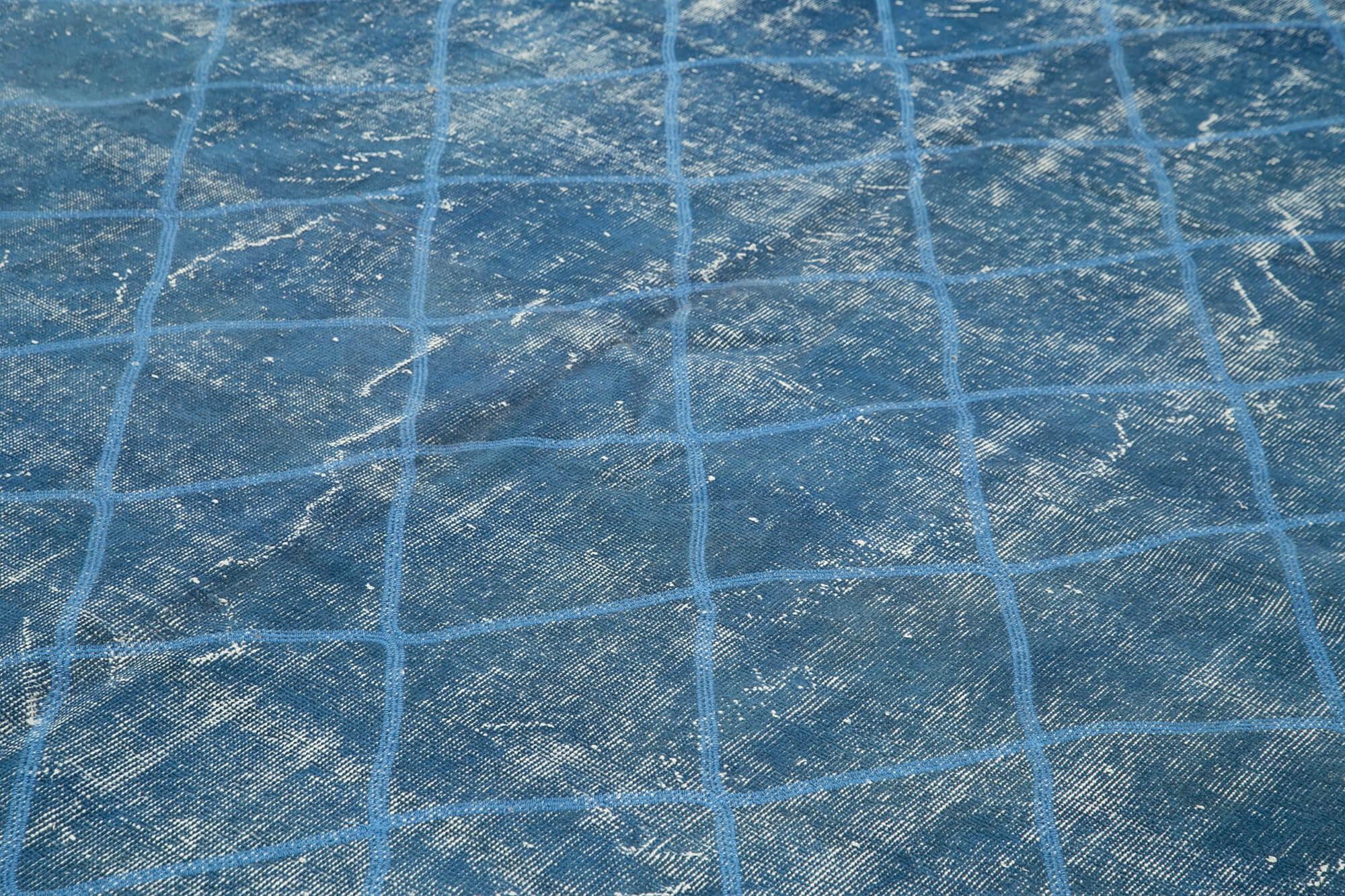Geometric Carpet Mavi Geometrik Pamuk Yün El Dokuma Halısı 267x381 Agacan