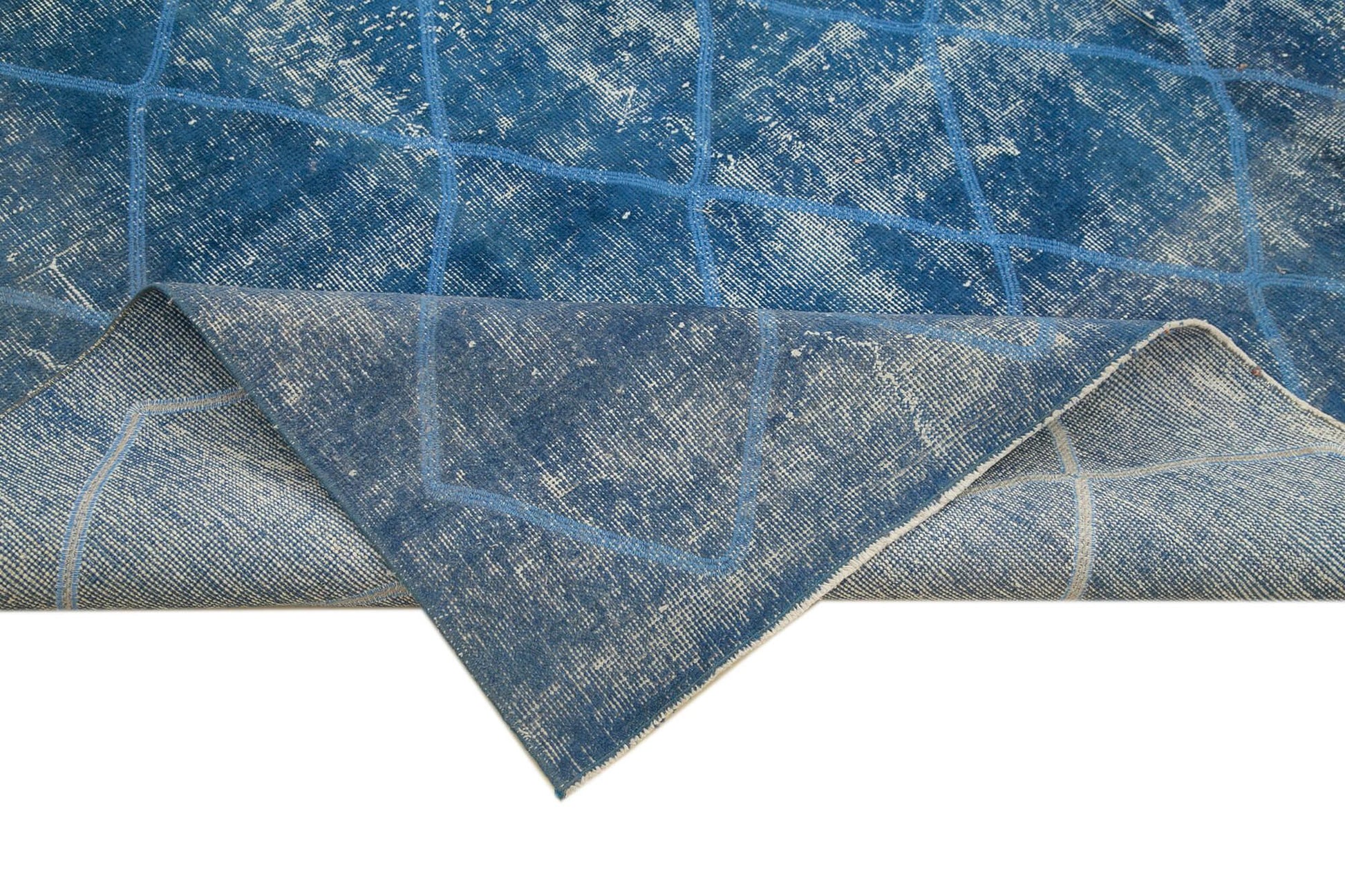 Geometric Carpet Mavi Geometrik Pamuk Yün El Dokuma Halısı 267x381 Agacan