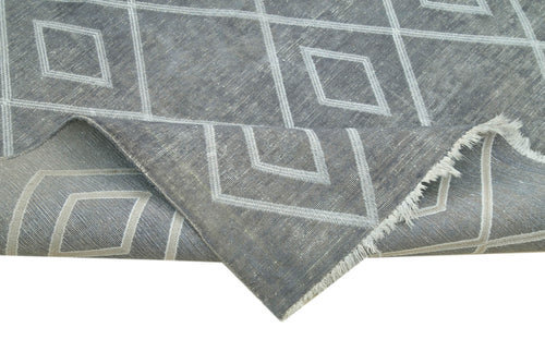 Geometric Carpet Gri Geometrik Pamuk Yün El Dokuma Halısı 302x484 Agacan